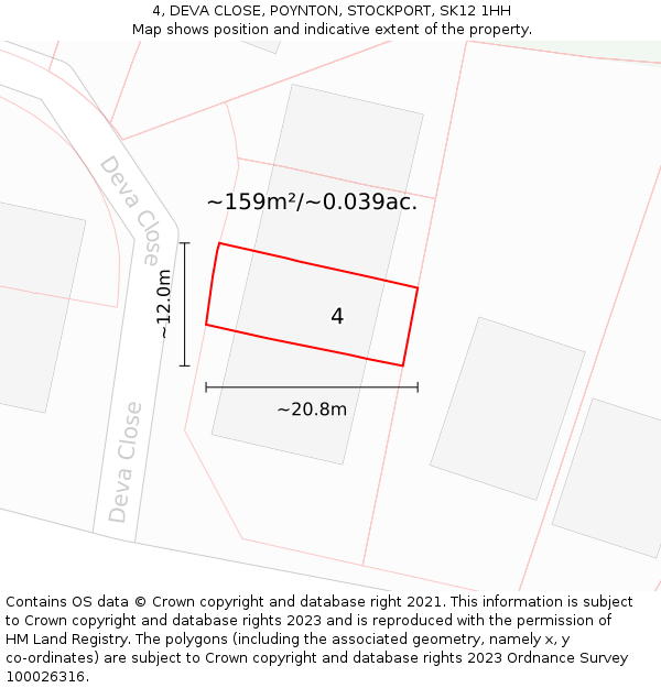4, DEVA CLOSE, POYNTON, STOCKPORT, SK12 1HH: Plot and title map