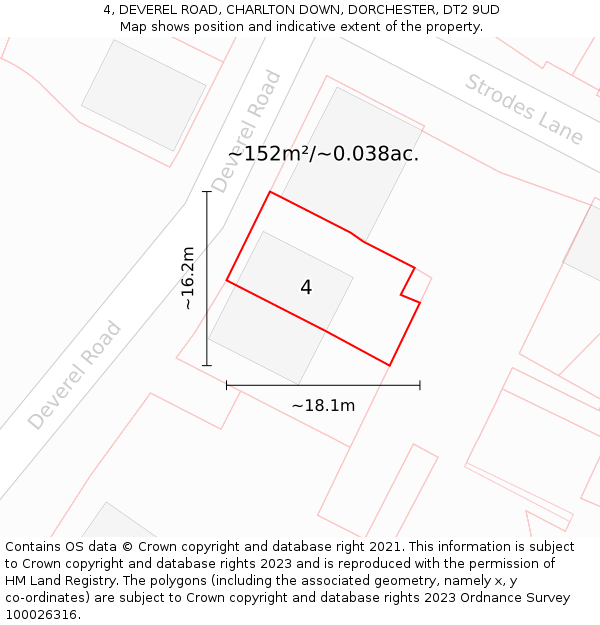 4, DEVEREL ROAD, CHARLTON DOWN, DORCHESTER, DT2 9UD: Plot and title map