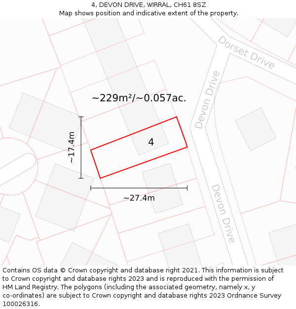 4, DEVON DRIVE, WIRRAL, CH61 8SZ: Plot and title map