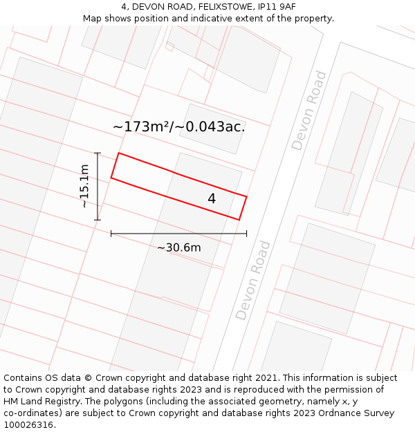 4, DEVON ROAD, FELIXSTOWE, IP11 9AF: Plot and title map