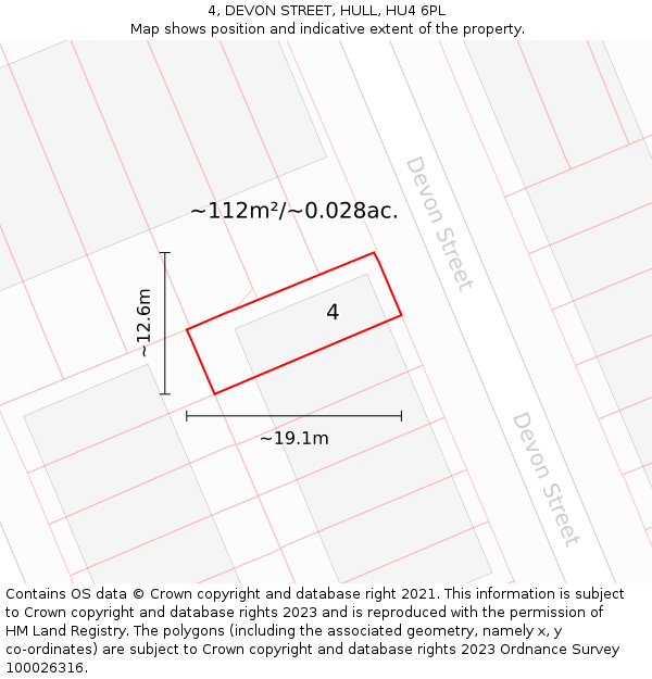 4, DEVON STREET, HULL, HU4 6PL: Plot and title map
