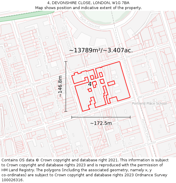 4, DEVONSHIRE CLOSE, LONDON, W1G 7BA: Plot and title map