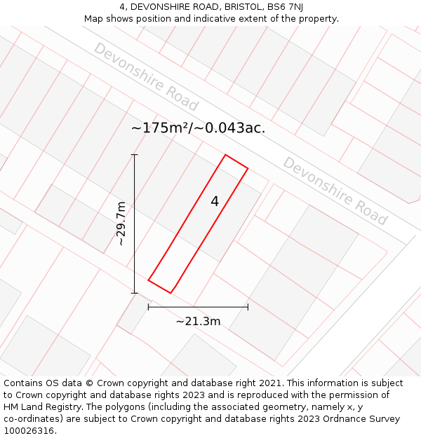 4, DEVONSHIRE ROAD, BRISTOL, BS6 7NJ: Plot and title map