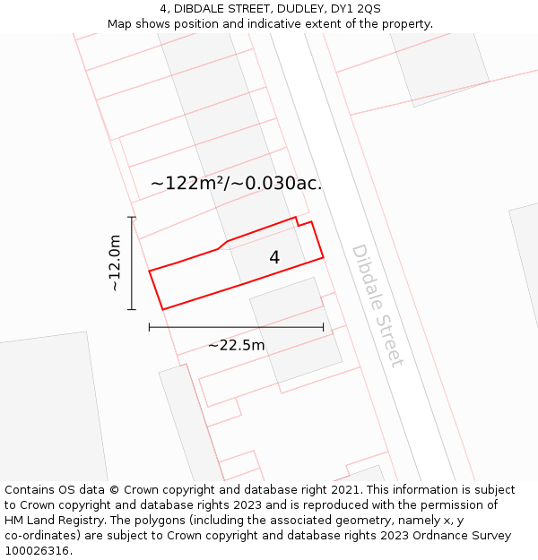 4, DIBDALE STREET, DUDLEY, DY1 2QS: Plot and title map
