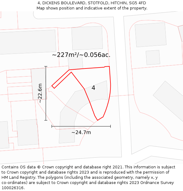 4, DICKENS BOULEVARD, STOTFOLD, HITCHIN, SG5 4FD: Plot and title map