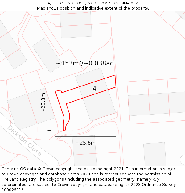 4, DICKSON CLOSE, NORTHAMPTON, NN4 8TZ: Plot and title map