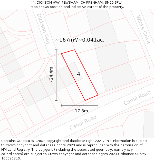 4, DICKSON WAY, PEWSHAM, CHIPPENHAM, SN15 3FW: Plot and title map