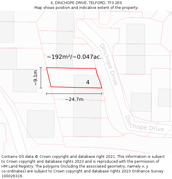 4, DINCHOPE DRIVE, TELFORD, TF3 2ES: Plot and title map