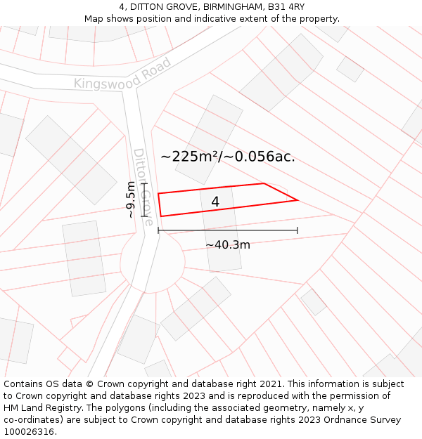 4, DITTON GROVE, BIRMINGHAM, B31 4RY: Plot and title map
