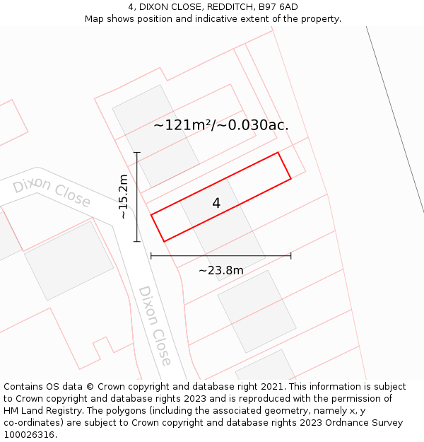 4, DIXON CLOSE, REDDITCH, B97 6AD: Plot and title map