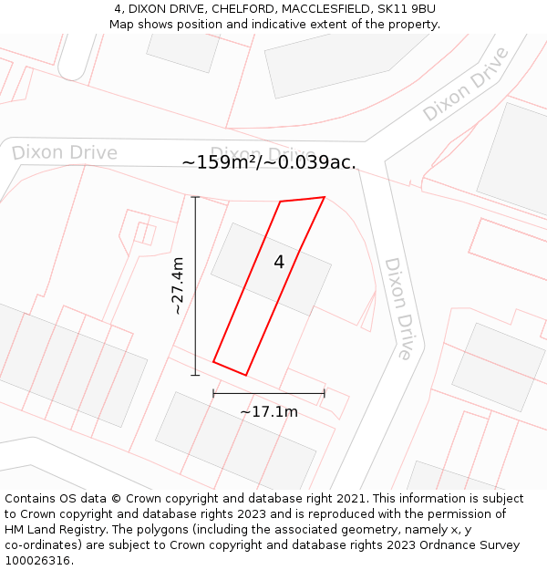 4, DIXON DRIVE, CHELFORD, MACCLESFIELD, SK11 9BU: Plot and title map
