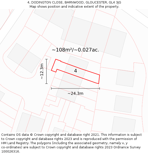 4, DODINGTON CLOSE, BARNWOOD, GLOUCESTER, GL4 3JG: Plot and title map