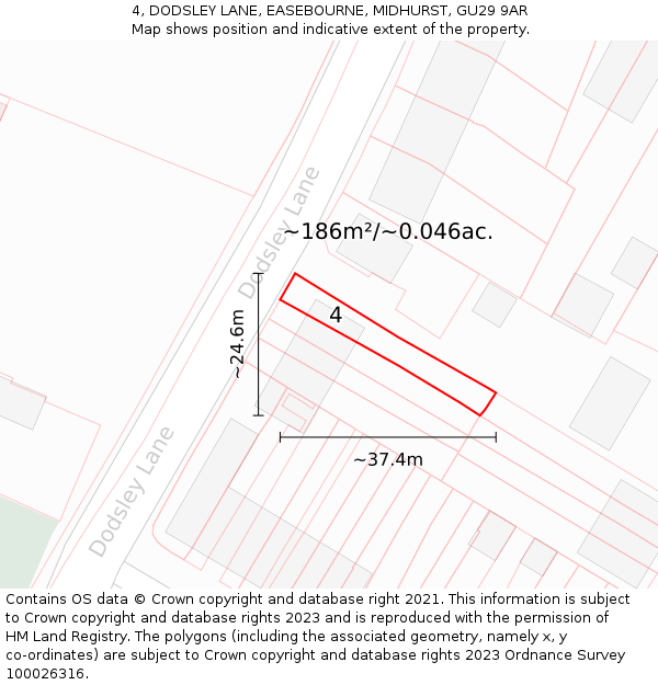 4, DODSLEY LANE, EASEBOURNE, MIDHURST, GU29 9AR: Plot and title map
