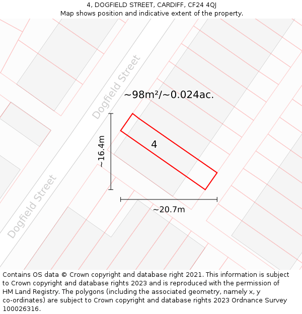 4, DOGFIELD STREET, CARDIFF, CF24 4QJ: Plot and title map