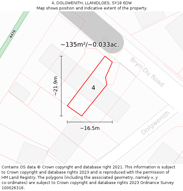 4, DOLGWENITH, LLANIDLOES, SY18 6DW: Plot and title map