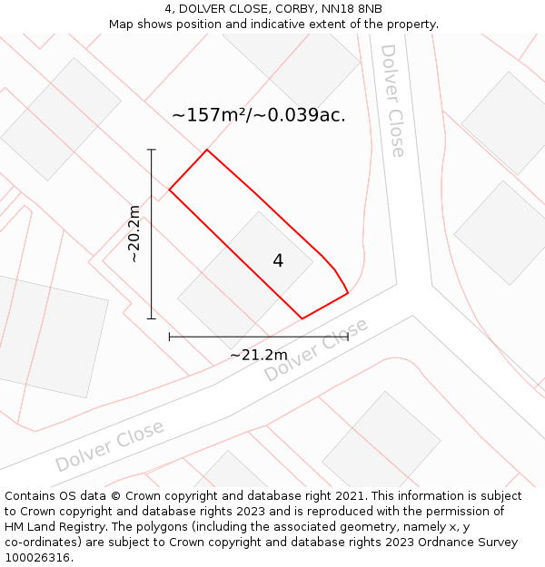 4, DOLVER CLOSE, CORBY, NN18 8NB: Plot and title map