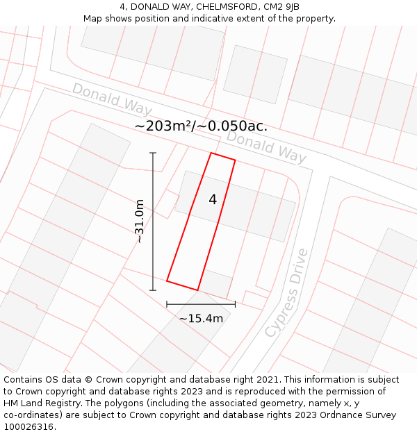 4, DONALD WAY, CHELMSFORD, CM2 9JB: Plot and title map