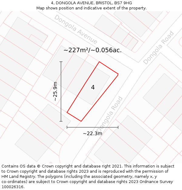 4, DONGOLA AVENUE, BRISTOL, BS7 9HG: Plot and title map
