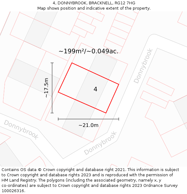 4, DONNYBROOK, BRACKNELL, RG12 7HG: Plot and title map