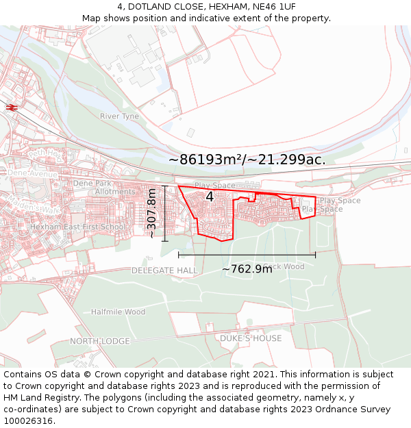 4, DOTLAND CLOSE, HEXHAM, NE46 1UF: Plot and title map