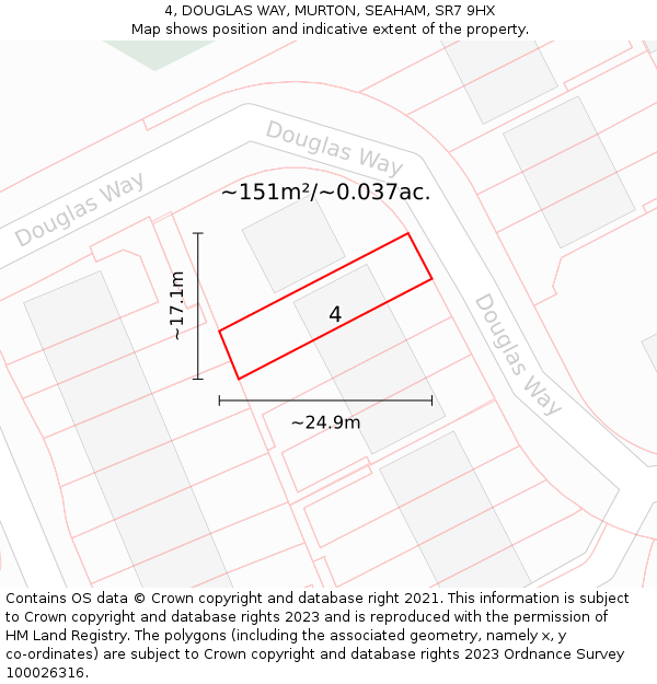 4, DOUGLAS WAY, MURTON, SEAHAM, SR7 9HX: Plot and title map