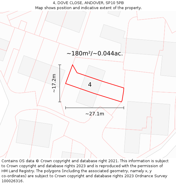 4, DOVE CLOSE, ANDOVER, SP10 5PB: Plot and title map