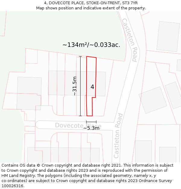 4, DOVECOTE PLACE, STOKE-ON-TRENT, ST3 7YR: Plot and title map