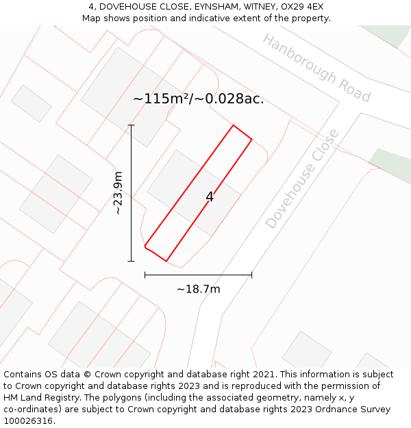 4, DOVEHOUSE CLOSE, EYNSHAM, WITNEY, OX29 4EX: Plot and title map