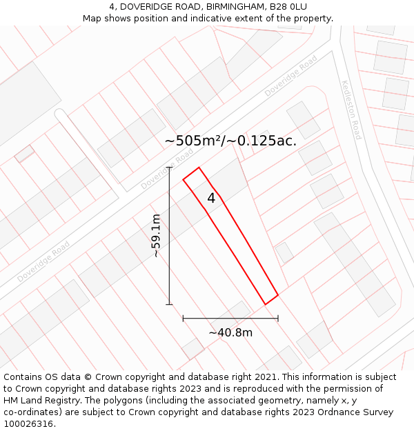 4, DOVERIDGE ROAD, BIRMINGHAM, B28 0LU: Plot and title map