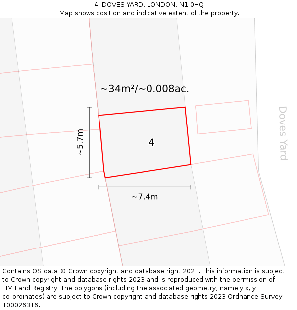 4, DOVES YARD, LONDON, N1 0HQ: Plot and title map