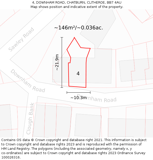 4, DOWNHAM ROAD, CHATBURN, CLITHEROE, BB7 4AU: Plot and title map