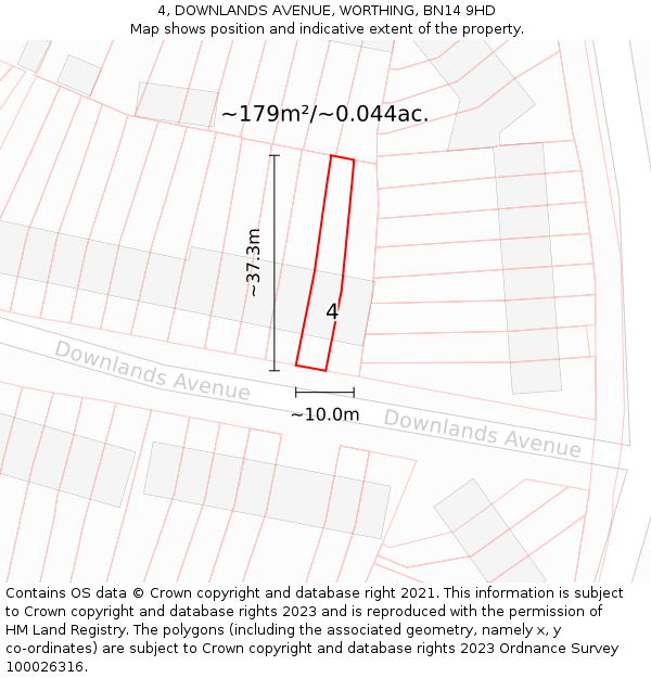 4, DOWNLANDS AVENUE, WORTHING, BN14 9HD: Plot and title map