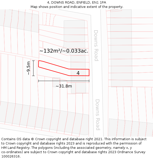 4, DOWNS ROAD, ENFIELD, EN1 1PA: Plot and title map