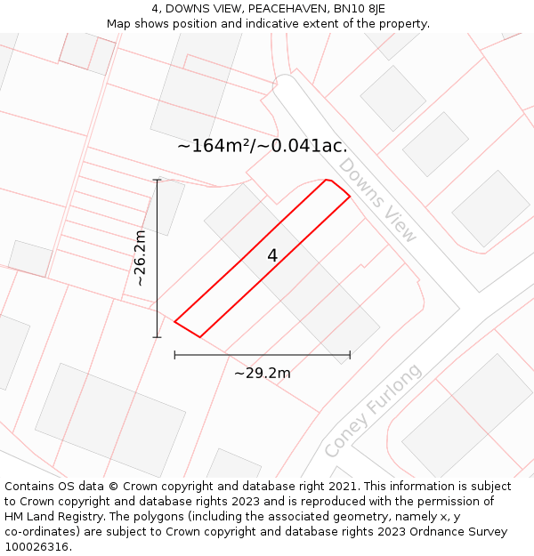 4, DOWNS VIEW, PEACEHAVEN, BN10 8JE: Plot and title map
