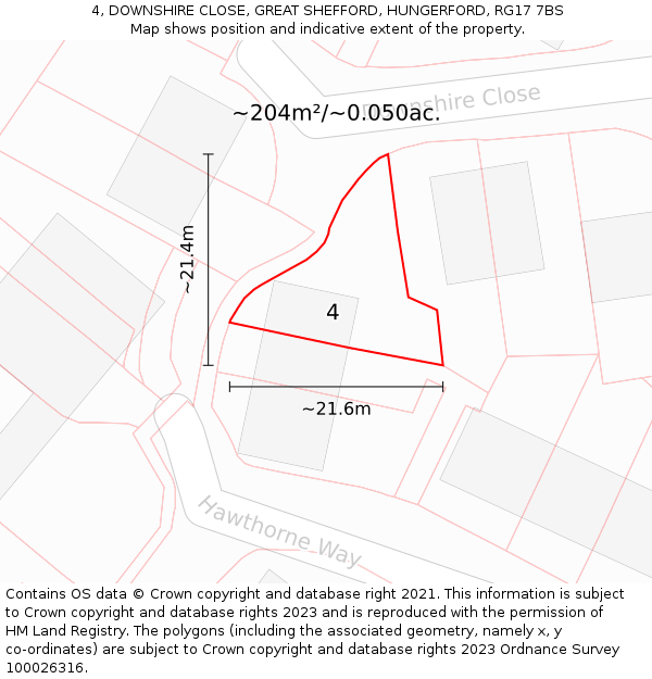 4, DOWNSHIRE CLOSE, GREAT SHEFFORD, HUNGERFORD, RG17 7BS: Plot and title map