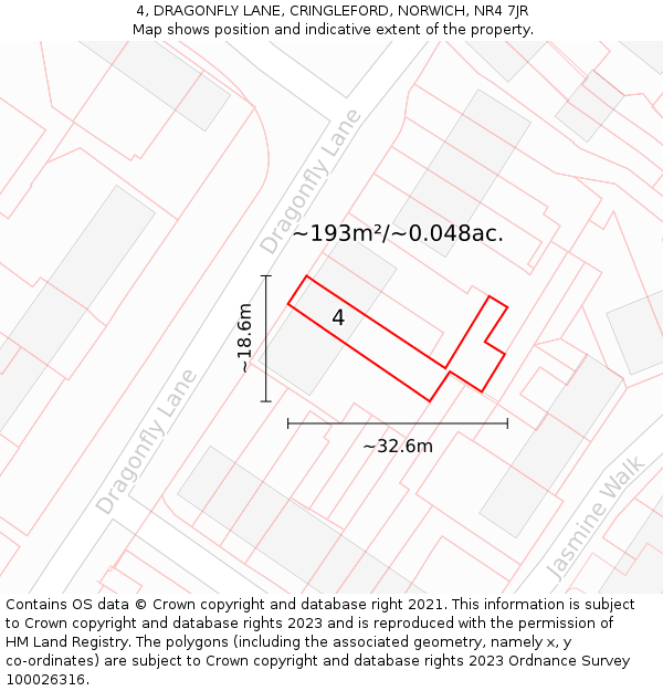 4, DRAGONFLY LANE, CRINGLEFORD, NORWICH, NR4 7JR: Plot and title map