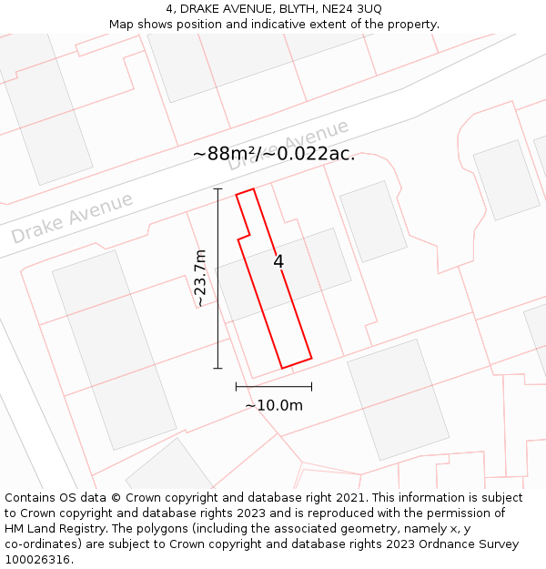 4, DRAKE AVENUE, BLYTH, NE24 3UQ: Plot and title map