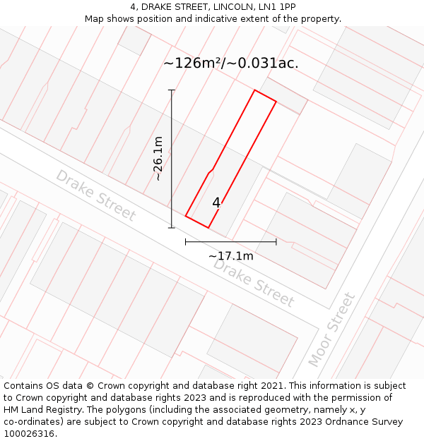 4, DRAKE STREET, LINCOLN, LN1 1PP: Plot and title map