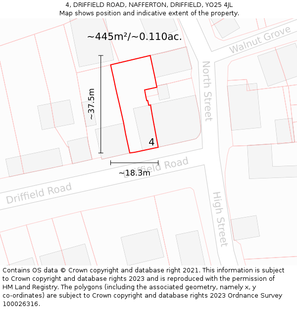 4, DRIFFIELD ROAD, NAFFERTON, DRIFFIELD, YO25 4JL: Plot and title map