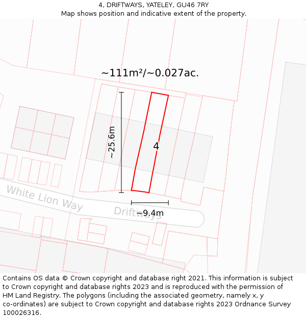 4, DRIFTWAYS, YATELEY, GU46 7RY: Plot and title map