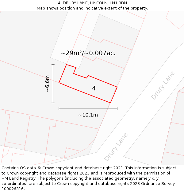 4, DRURY LANE, LINCOLN, LN1 3BN: Plot and title map