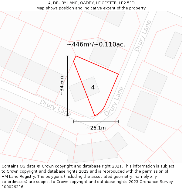 4, DRURY LANE, OADBY, LEICESTER, LE2 5FD: Plot and title map