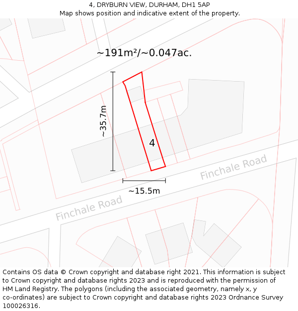 4, DRYBURN VIEW, DURHAM, DH1 5AP: Plot and title map