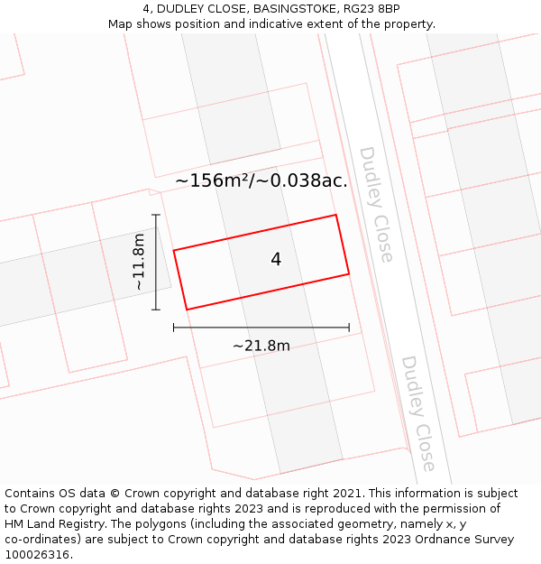 4, DUDLEY CLOSE, BASINGSTOKE, RG23 8BP: Plot and title map
