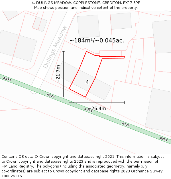 4, DULINGS MEADOW, COPPLESTONE, CREDITON, EX17 5PE: Plot and title map