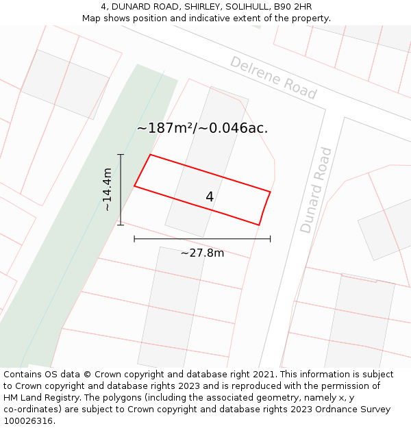 4, DUNARD ROAD, SHIRLEY, SOLIHULL, B90 2HR: Plot and title map