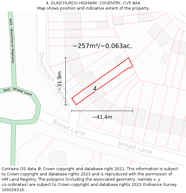 4, DUNCHURCH HIGHWAY, COVENTRY, CV5 8AA: Plot and title map