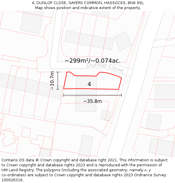 4, DUNLOP CLOSE, SAYERS COMMON, HASSOCKS, BN6 9SL: Plot and title map