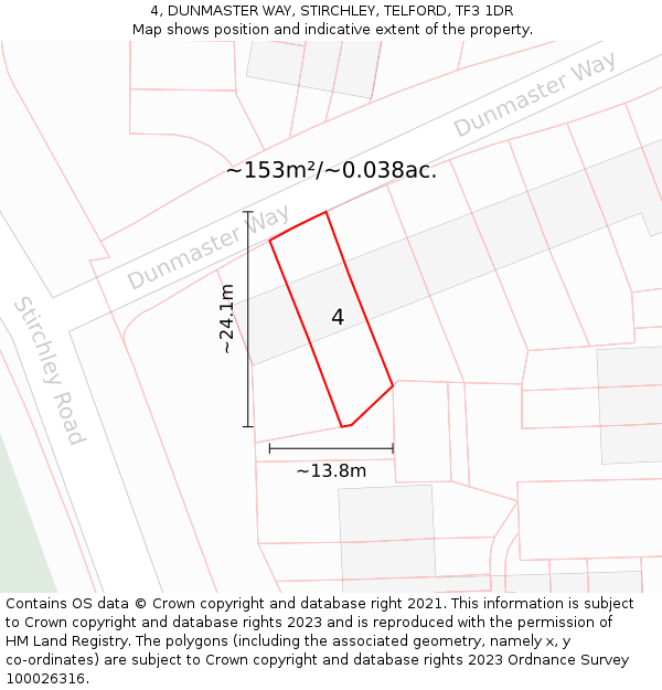 4, DUNMASTER WAY, STIRCHLEY, TELFORD, TF3 1DR: Plot and title map