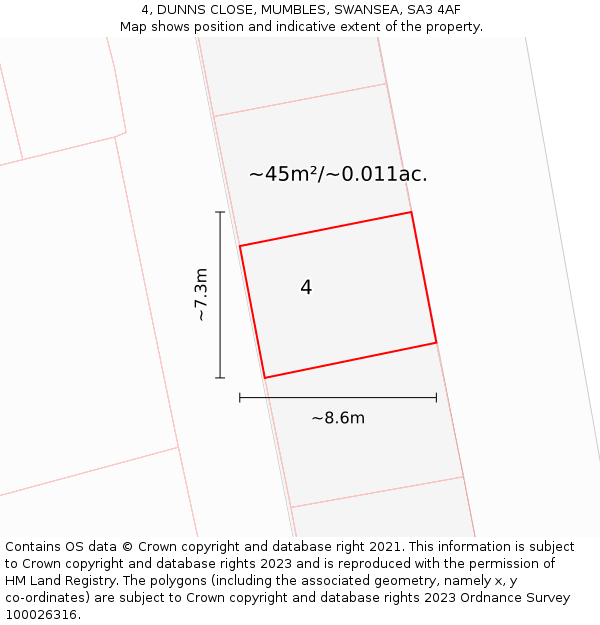 4, DUNNS CLOSE, MUMBLES, SWANSEA, SA3 4AF: Plot and title map